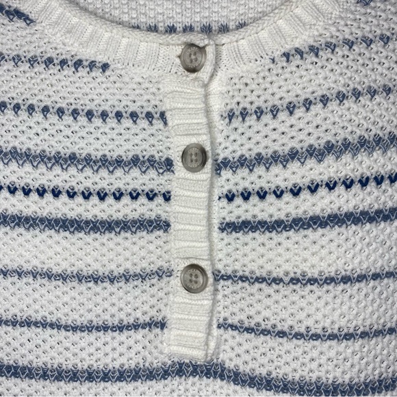 Chaps White Blue Stripes Long Sleeve Henley Pullover Sweater Women's Size XL - Picture 4 of 12